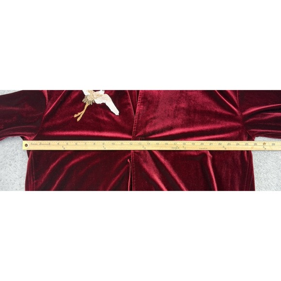 Japanese‎ Wine Velvet Women Embroidery Crowned Crane Kimono Bathrobe Sz L - Picture 7 of 9